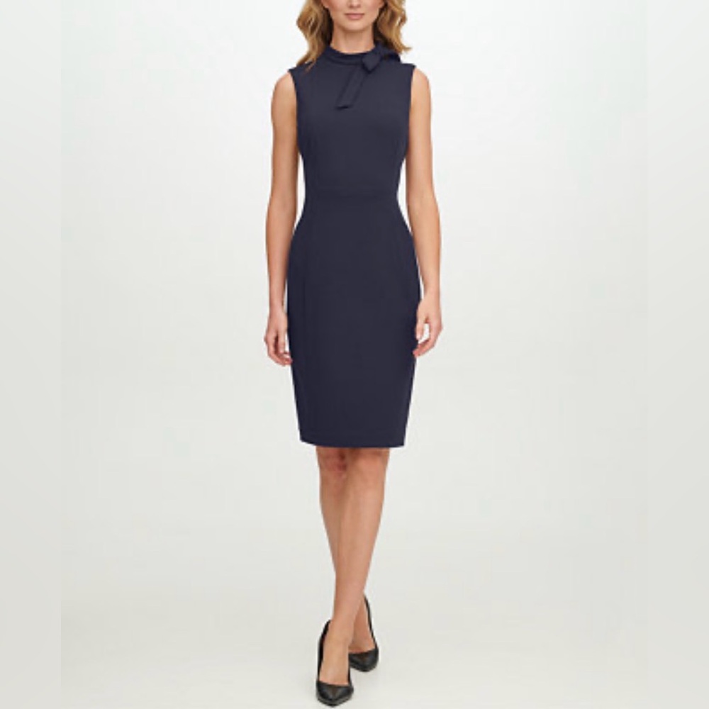 Calvin Klein Navy Midi Dress with Bow Detail